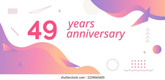 49th anniversary logo, birthday celebration. Vector design with colorful geometric background and circles shape.