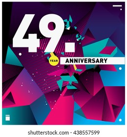49th anniversary logo with colorful shape background. Anniversary signs illustration. Vibrant colors anniversary logo with geometric shape 