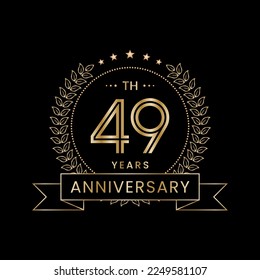 Diseño del logo del 49º Aniversario con corona de laurel para la celebración del evento, invitación, pancarta, afiche, volante, tarjeta de saludo. Diseño de arte de línea, Ilustración de vectores de logotipos