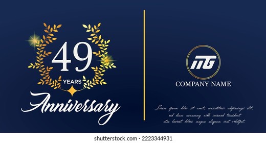 49th anniversary logo with elegant ornament monogram and logo name template on elegant blue background, sparkle, vector design for greeting card.