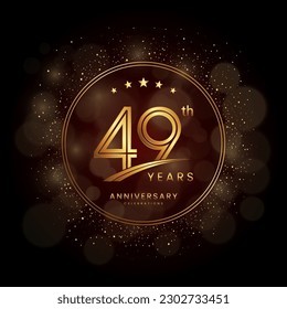 49th anniversary logo with gold double line style decorated with glitter and confetti Vector EPS 10