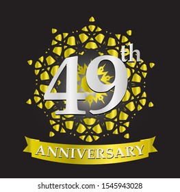 49th anniversary logo with silver and gold ribbon. Vector design template elements for your birthday celebration.