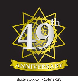 49th anniversary logo with silver and gold ribbon. Vector design template elements for your birthday celebration.