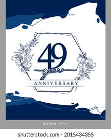 49. Jubiläum-Logo mit handgezeichnet blauer Hintergrundfarbe für Feierlichkeiten, Hochzeit, Grußkarte und Einladung.
