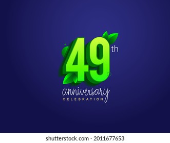 Logotipo de 49 aniversario con color de hoja y verde, aislado en fondo azul.
