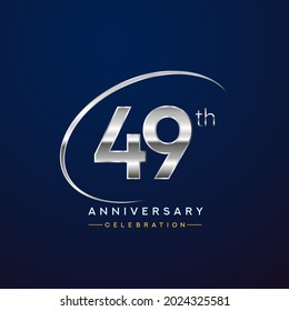 49th anniversary logotype silver color with swoosh or ring, isolated on blue background for anniversary celebration event.