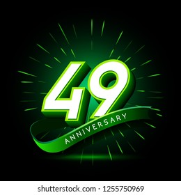 49th anniversary neon text vector design template. green number neon logo, light banner design element colorful design trend, night bright advertising neon text anniversary event party template