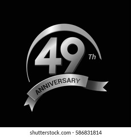 49th anniversary ring logo silver ribbon. vector celebration template