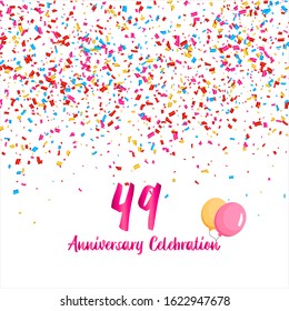 49th anniversary vector background, white background with three colors ornament and pink font, editable vector eps 10