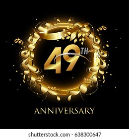 49th gold anniversary celebration With confetti, ring, and abstract elements, isolated on dark background