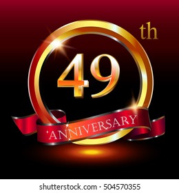 49th golden anniversary logo, 49 years anniversary celebration with ring and ribbon.