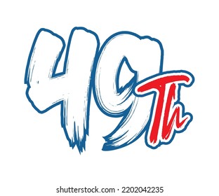 49th Ordinal Number counting vector art illustration with stunning font on red trim blue on white background