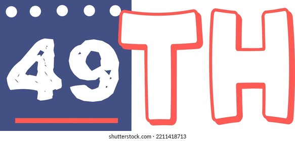 49th Ordinal Numbers counting vector art illustration with fantastic font and blue red color, worksheets - match sequence number worksheets for preschoolers 