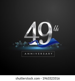 Logo del 49º aniversario de plata con cinta azul aislada en fondo elegante, brillo, diseño vectorial para tarjeta de felicitación y tarjeta de invitación.