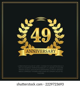 49th Year anniversary celebration background.  Golden numbers with gold ribbon, vector design.
