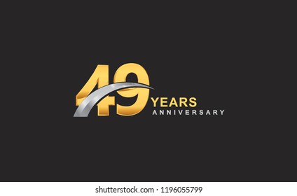 49th years anniversary logo with golden ring and silver swoosh isolated on black background, for birthday and anniversary celebration.