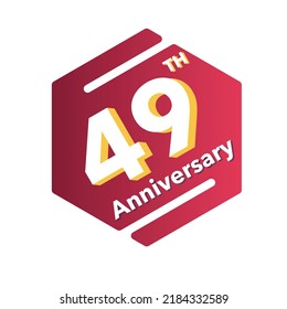 Logo del 49º aniversario, celebración del cumpleaños del diseño vectorial con degradado rosa geométrico aislado en fondo blanco.
