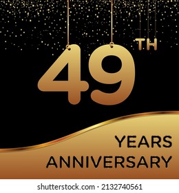 49 Jahre Jubiläum, Vektordesign für Jubiläumsfeier mit goldener Farbe auf schwarzem Hintergrund, einfaches und luxuriöses Design. Logo-Vektorgrafik-Vorlage