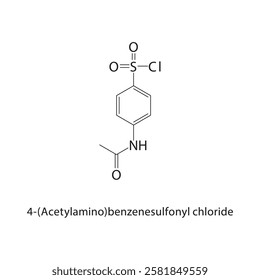 4-(Acetylamino)benzenesulfonyl chloride skeletal structure.Sulfonyl Chloride compound schematic illustration. Simple diagram, chemical structure.