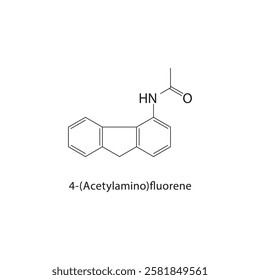 4-(Acetylamino)fluorene skeletal structure.Aromatic Amine Derivative compound schematic illustration. Simple diagram, chemical structure.