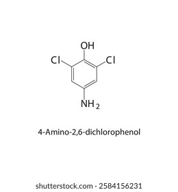 4-Amino-2,6-dichlorophenol skeletal structure.Phenol derivative compound schematic illustration. Simple diagram, chemical structure.