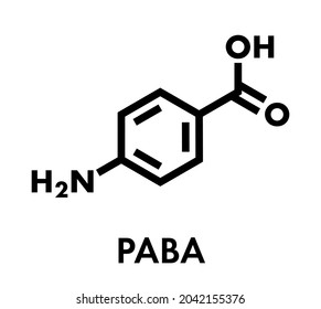 4-aminobenzoic acid (PABA, aminobenzoate) molecule.  Skeletal formula.