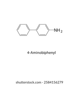 4-Aminobipheny skeletal structure.Aromatic amine compound schematic illustration. Simple diagram, chemical structure.