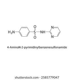 4-Amino-N-2-pyrimidinylbenzenesulfonamide skeletal structure.Sulfonamide compound schematic illustration. Simple diagram, chemical formula.