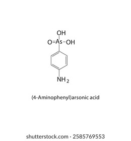 (4-Aminophenyl)arsonic acid skeletal structure.Organometallic arsenic compound compound schematic illustration. Simple diagram, chemical formula.