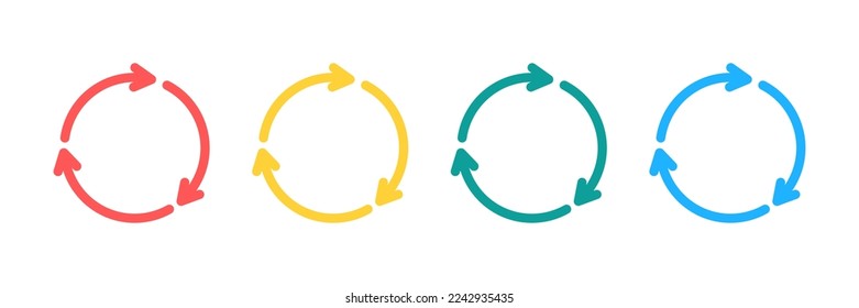 Juego de signos de bucle de rotación de recarga del pictograma de 4flecha. Icono web de color simple sobre fondo blanco. Moderno y sólido estilo liso y minimalista. Elementos de diseño de ilustración de vector 10 pasos