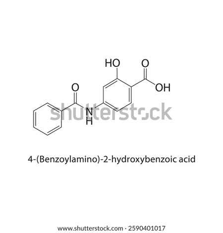 4-(Benzoylamino)-2-hydroxybenzoic acid skeletal structure.Amide compound schematic illustration. Simple diagram, chemical formula.