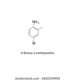 4-Bromo-2-methylaniline skeletal structure. Halogenated aniline compound schematic illustration. Simple diagram, chemical formula.