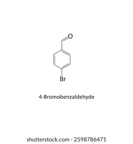 4-Bromobenzaldehyde skeletal structure. Brominated Aldehyde compound schematic illustration. Simple diagram, chemical formula.