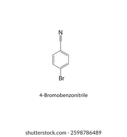 4-Bromobenzonitrile skeletal structure. Brominated Nitrile compound schematic illustration. Simple diagram, chemical formula.