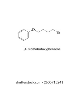 (4-Bromobutoxy)benzene skeletal structure. Brominated Ether compound schematic illustration. Simple diagram, chemical formula.