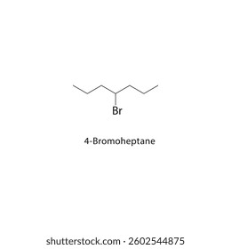 4-Bromoheptane skeletal structure. Alkyl bromide compound schematic illustration. Simple diagram, chemical formula.