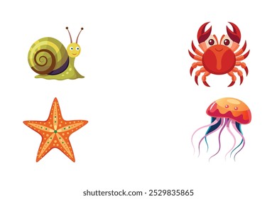 4-bundle vector of lobster, jellyfish, snail, starfish fishes