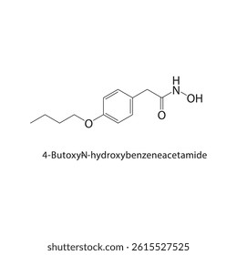 4-Butoxy-N-hydroxybenzeneacetamide skeletal structure. Amide compound schematic illustration. Simple diagram, chemical formula.