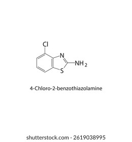 4-Chloro-2-benzothiazolamine skeletal structure. Benzothiazole Derivative compound schematic illustration. Simple diagram, chemical formula.