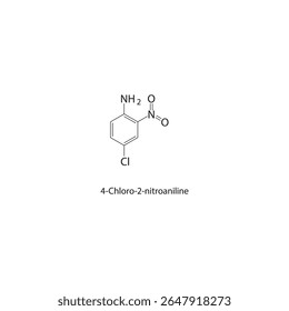 Estrutura esquelética de 4-cloro-2-nitroanilina Ilustração esquemática do composto derivado de nitroanilina. Diagrama simples, fórmula química.