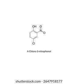 Estrutura esquelética de 4-cloro-2-nitrofenol Ilustração esquemática do composto de nitrofenol halogenado. Diagrama simples, fórmula química.