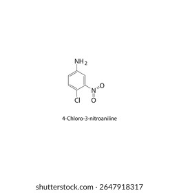 Estrutura esquelética de 4-cloro-3-nitroanilina Ilustração esquemática do composto derivado de nitroanilina. Diagrama simples, fórmula química.