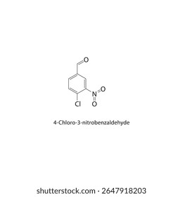 Estrutura esquelética de 4-cloro-3-nitrobenzaldeído Ilustração esquemática do composto de nitrobenzaldeído halogenado. Diagrama simples, fórmula química.