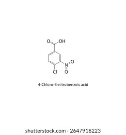 Estrutura esquelética do ácido 4-cloro-3-nitrobenzóico Ilustração esquemática do composto de ácido nitrobenzoico halogenado. Diagrama simples, fórmula química.