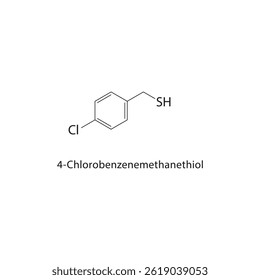 4-Chlorobenzenemethanethiol skeletal structure. Aromatic Thiol compound schematic illustration. Simple diagram, chemical formula.