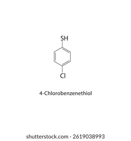 4-Chlorobenzenethiol skeletal structure. Aromatic Thiol compound schematic illustration. Simple diagram, chemical formula.