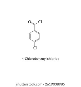 4-Chlorobenzoyl chloride skeletal structure. Aromatic Acid Chloride compound schematic illustration. Simple diagram, chemical formula.