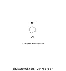 Estrutura esquelética de 4-cloro-N-metilanilina Ilustração esquemática do composto amina aromático. Diagrama simples, fórmula química.