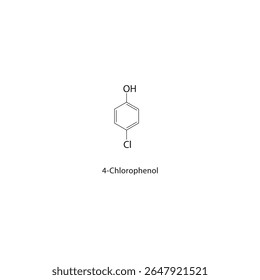 Estrutura esquelética de 4-clorofenol Ilustração esquemática do composto de fenol halogenado. Diagrama simples, fórmula química.