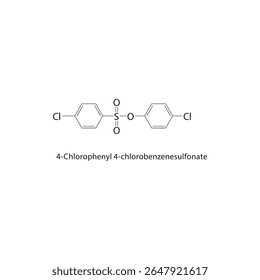 Estrutura esquelética do 4-clorofenil-4-clorobenzenossulfonato Ilustração esquemática do composto de arilsulfonato bis-halogenado. Diagrama simples, fórmula química.